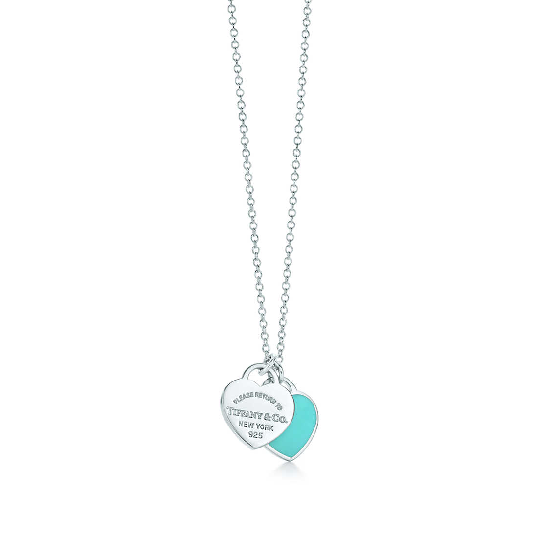 Auth Return to Tiffany & Co. Small Double Heart Tag Pendant Necklace Blue  Enamel | eBay