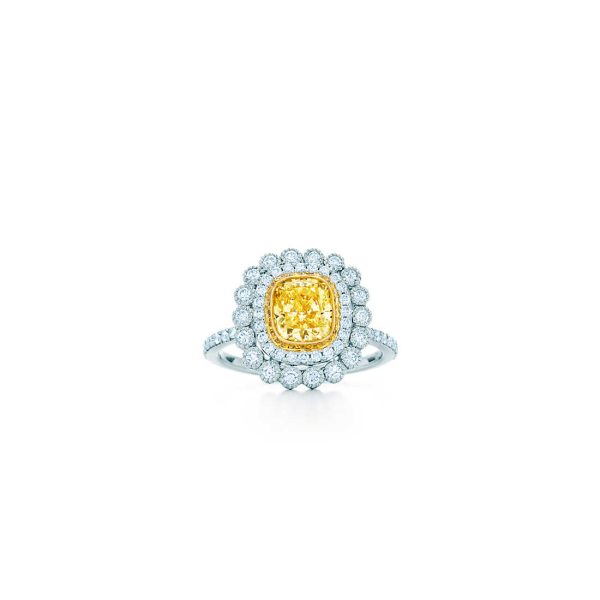 Cushion-cut Yellow Diamond Ring