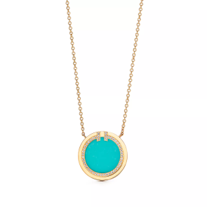 Tiffany Replica Diamond and Turquoise Circle Pendant